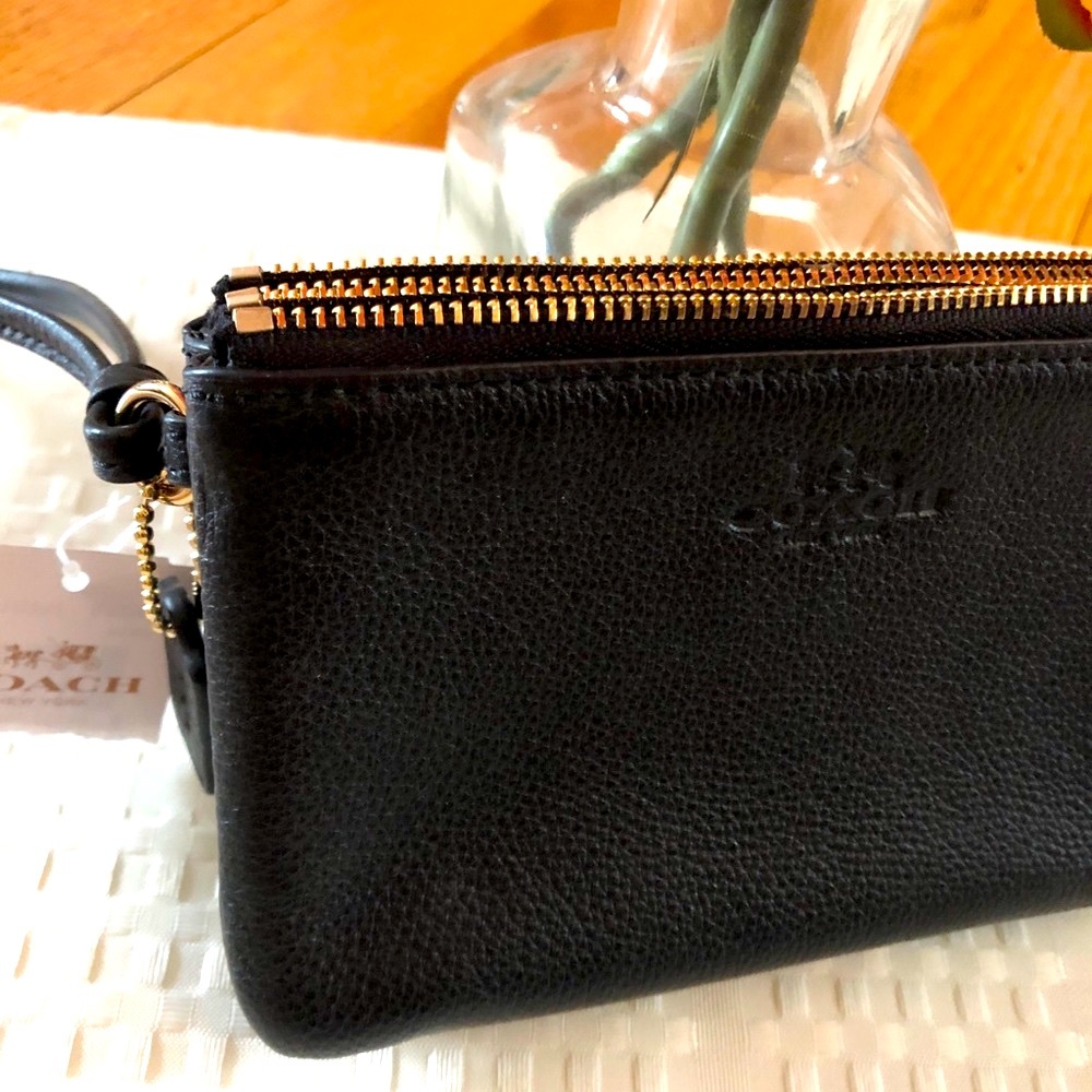 COACH black wristlet w/gold zippers - Picture 8 of 14